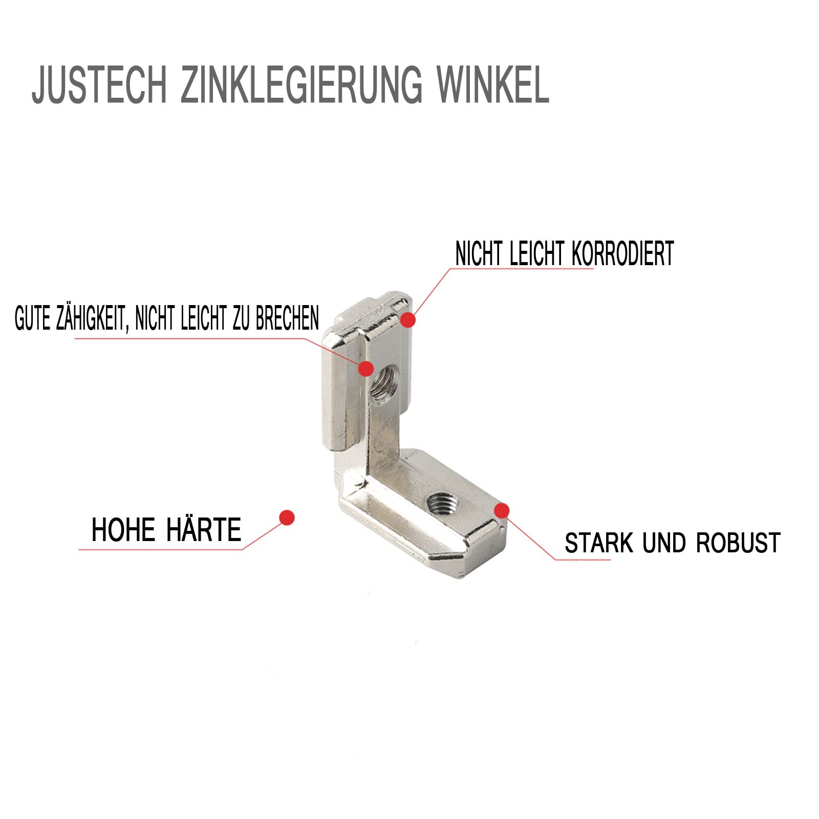 Justech 40 x T Slot T-Nut 90° kształt L stop cynku profil 3030 rowki 8 rowków ze stopu cynku zaciski wewnętrzne połączenie kątowe łącznik kątowy ze śrubami