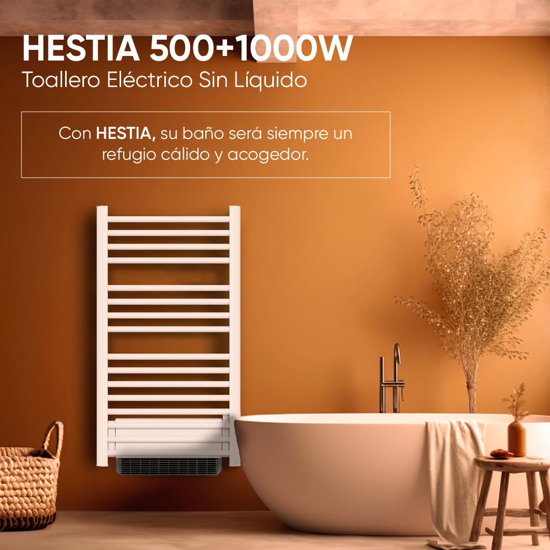 BESTHERM - Secador de toalla eléctrico sin fluido con soplador de 500 W + 1000 W H.100,5 x L54 cm, color blanco