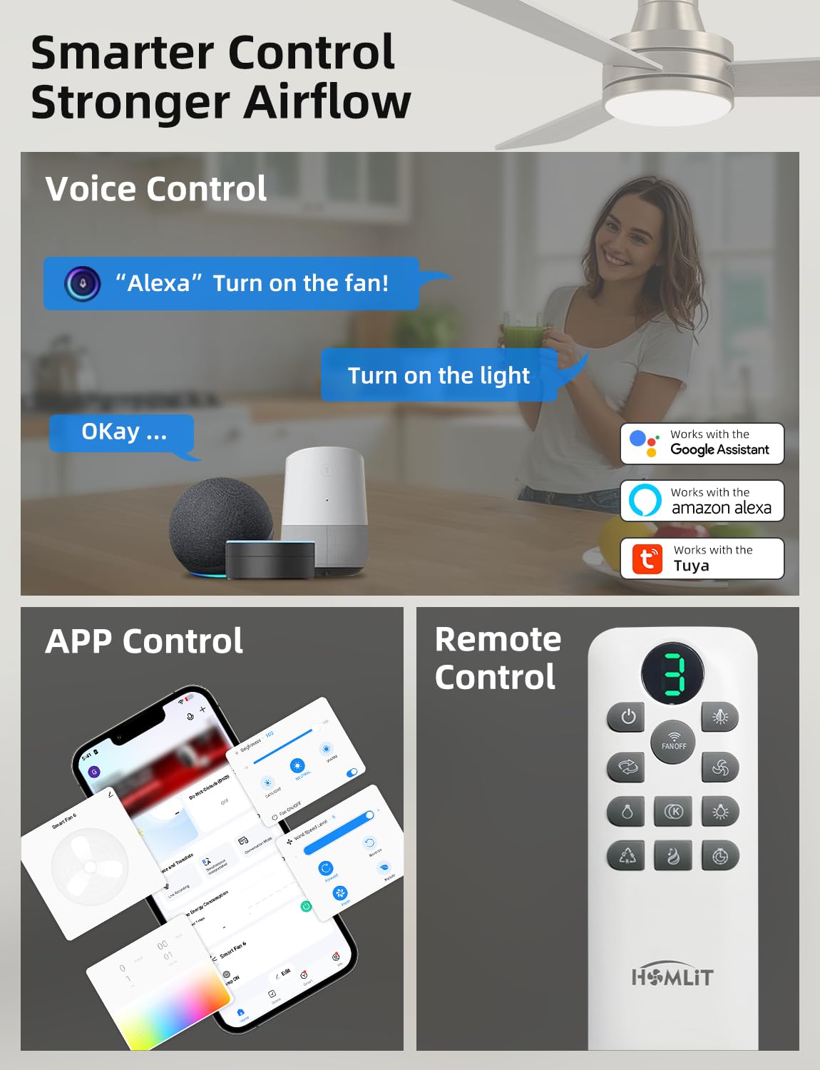 42 RGB Ceiling Fan with Light Music Sync Smart Fan with Alexa Google App Control Low Profile Flush — view 2