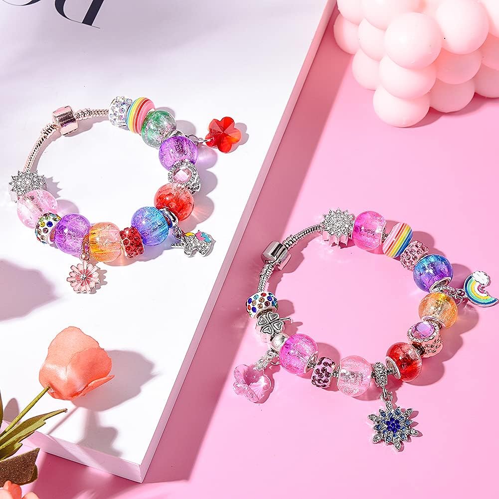 120 Pieces Assorted European Craft Beads Large Hole Lampwork Spacer Beads Colorful European Beads for DIY Necklace Bracelet Jewelry Making (Out Flower) - Image 3