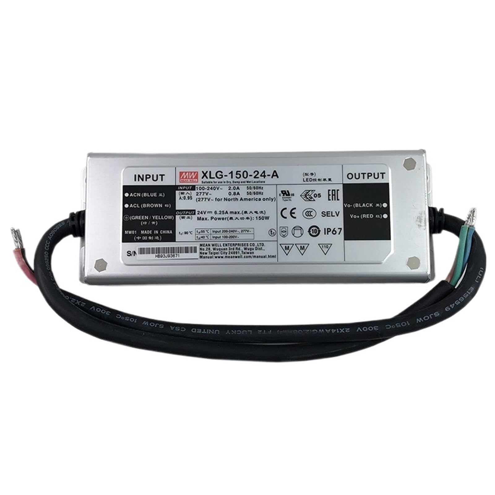 FCARUMIQP XLG-150-24-A 150W 24V 6.25A Constant Voltage Current LED Driver Power Supply Adjustable