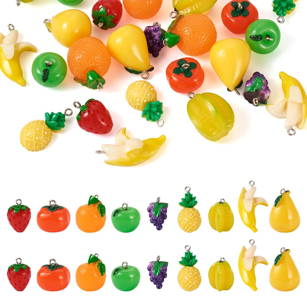 Cheriswelry 27Pcs Imitation Fruit Charms Colorful Opaque Resin Pendants Strawberry Grape Banana Orange Dangle Charms Beads for Jewelry Craft Making — image 1