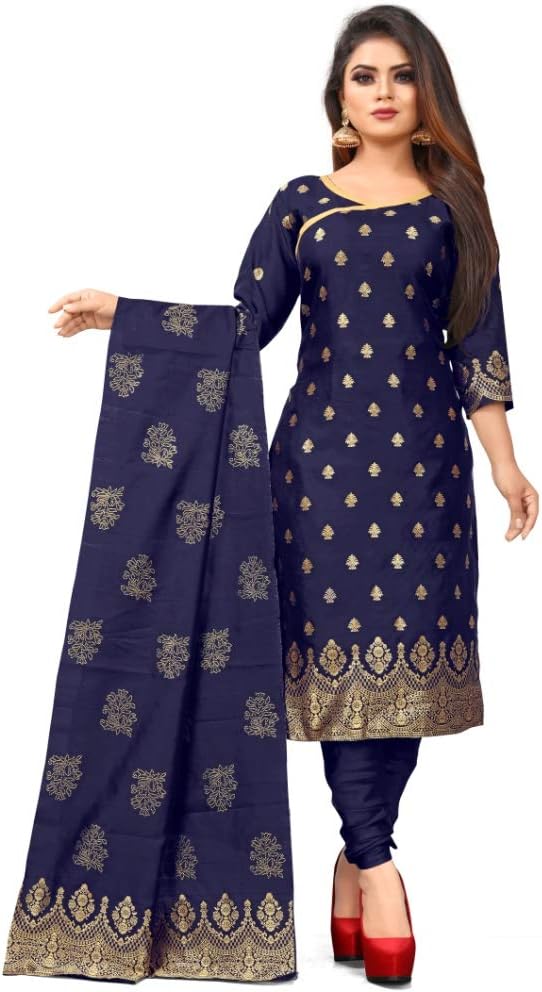 RajLaxmi Women's Blend Silk Unstiched Dress Material With Banrasi Dupatta