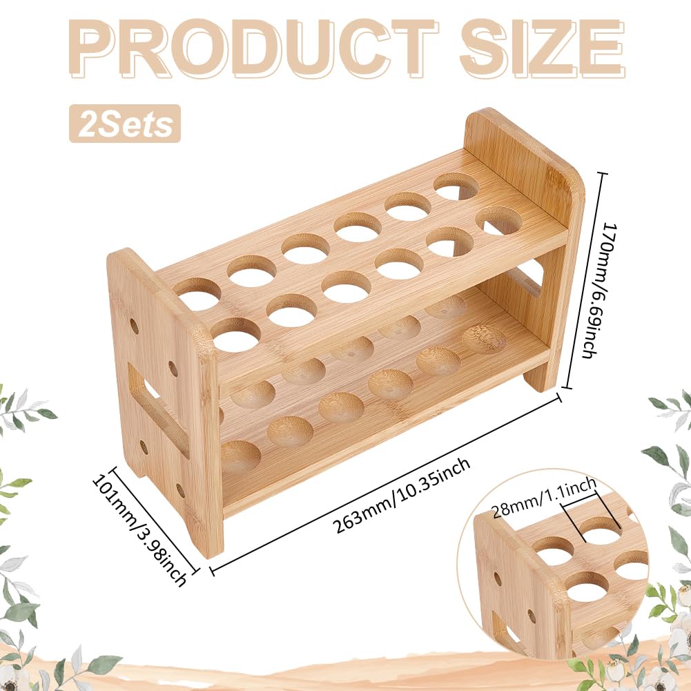 UNICRAFTAL 2 piezas soporte de tubo de bambú 12 agujeros portaprobetas multifunción bandeja rectangular 26,3 x 10 x 17 cm para tubos lápices pinceles plantas decoración laboratorio y hogar