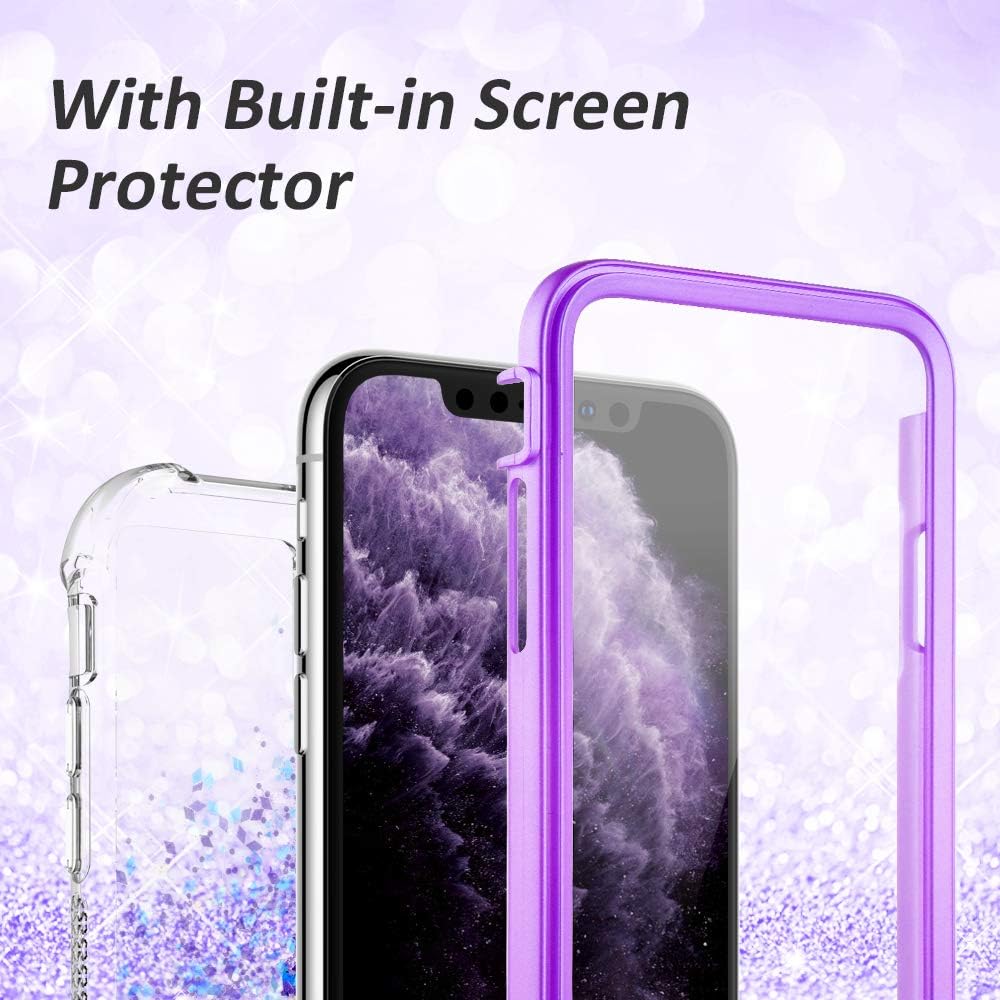Caka iPhone 11 Pro Max Case, iPhone 11 Pro Max Glitter Liquid Full Body Case with Built in Screen Protector Bling Girls Girly Women Shockproof Protective Case for iPhone 11 Pro Max 6.5 (Purple)