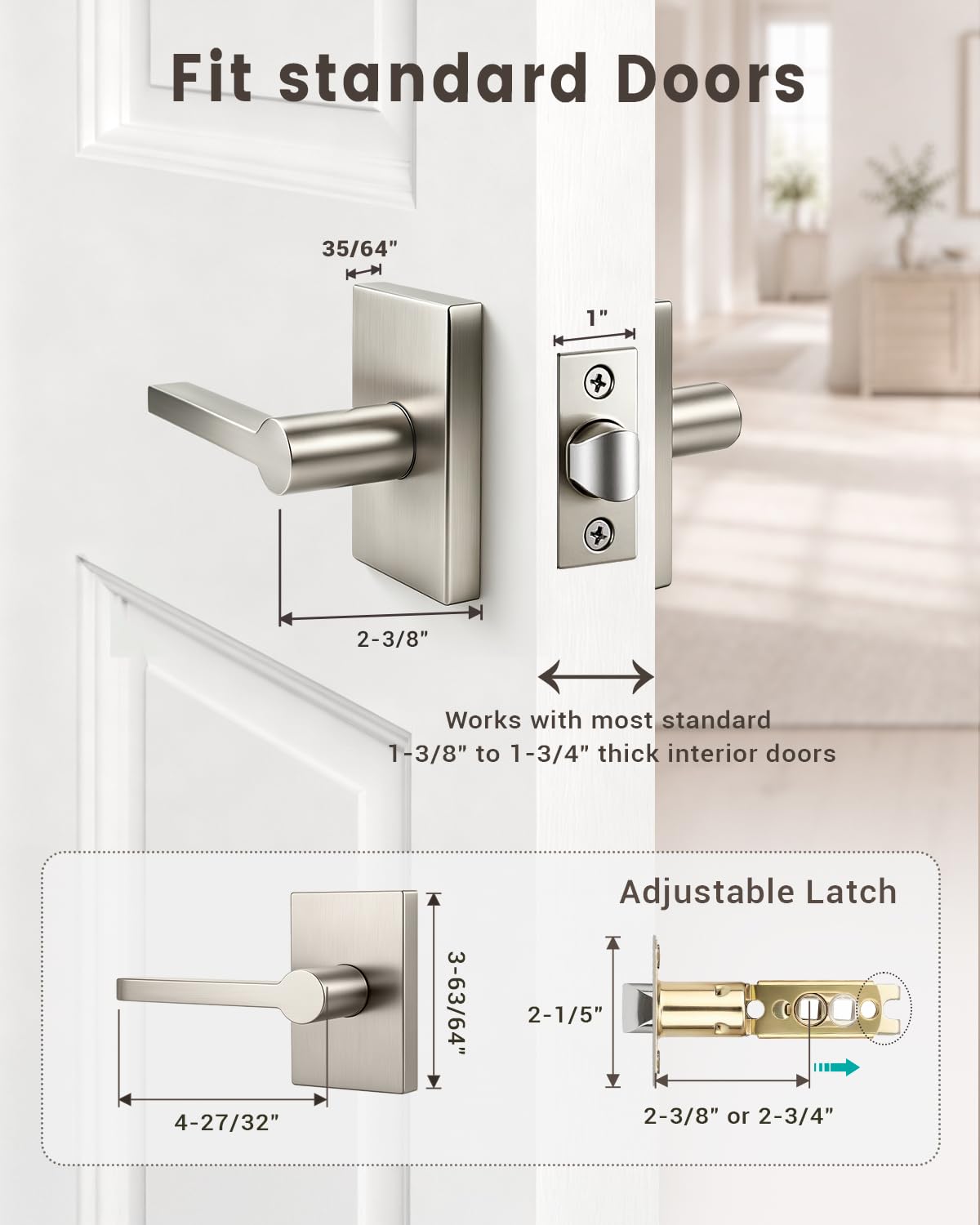 Brushed Nickel Door Knobs - Keyless Passage Handles -5