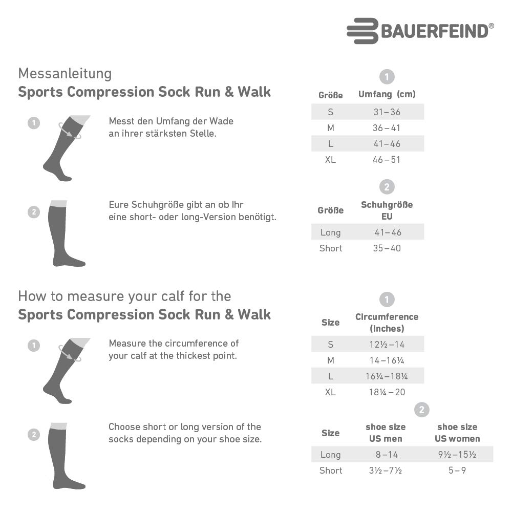 BAUERFEIND Sports Compression Socks Run E Walk - Pantaloncini Calze a compressione mens (Pacco da 1)