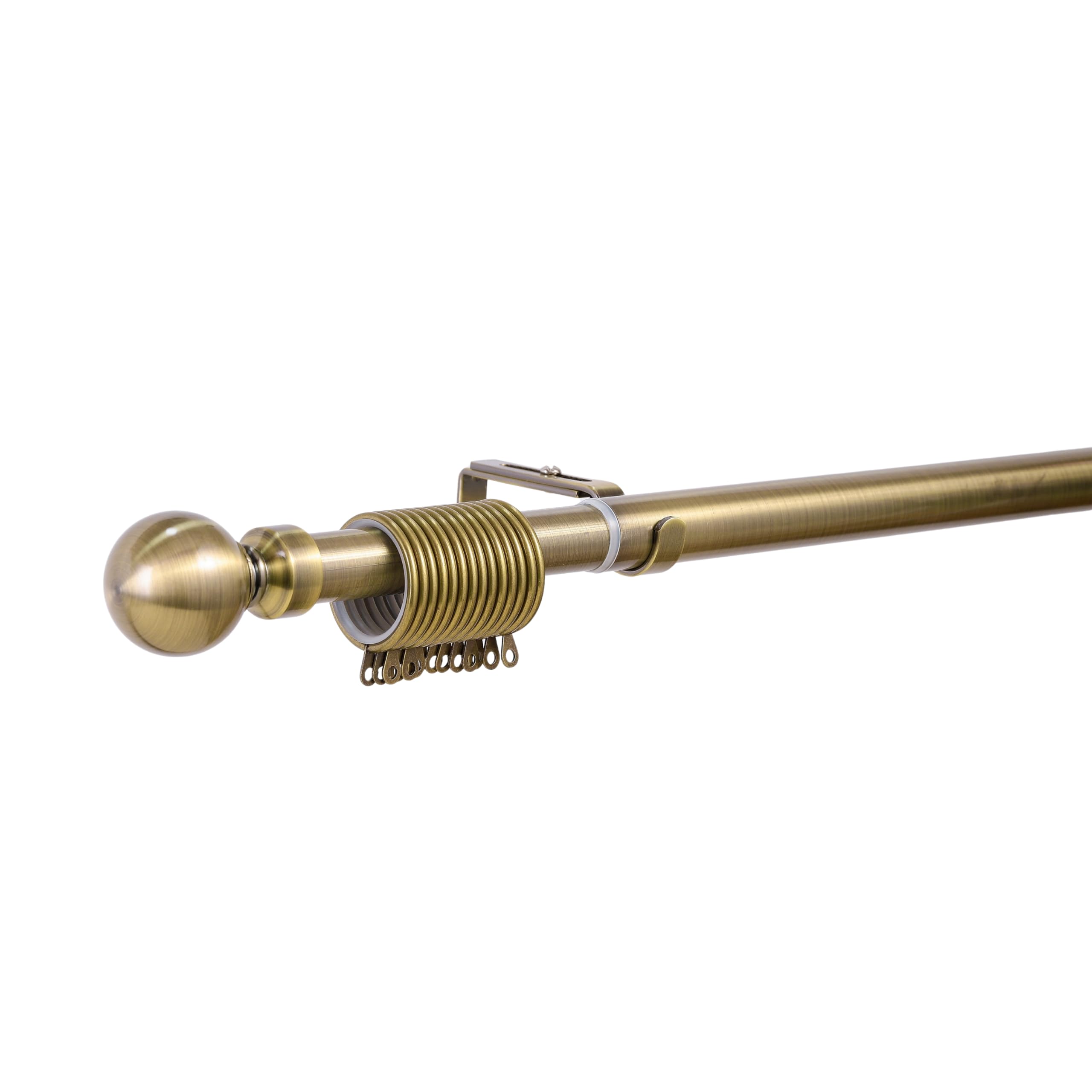 J.Din Antique Brass Curtain Pole Metal Durable Plain Ball, Adjustable Curtain Rod 28 mm Diameter with 50 mm Finials, Extendable Curtains Poles 310 to 400cm Includes Rings and Brackets Set