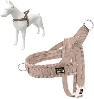 PLUTUSPET No Pull Dog Harness - Breathable Mesh Padded, Adjustable Reflective Escape-Proof Vest for Small Medium Large Dogs (L, Beige)