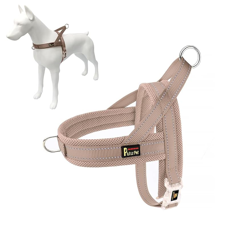 Peitoral vest ajustável para cães grandes com malha respirável PLUTUS PET, Beige, tamanho L
