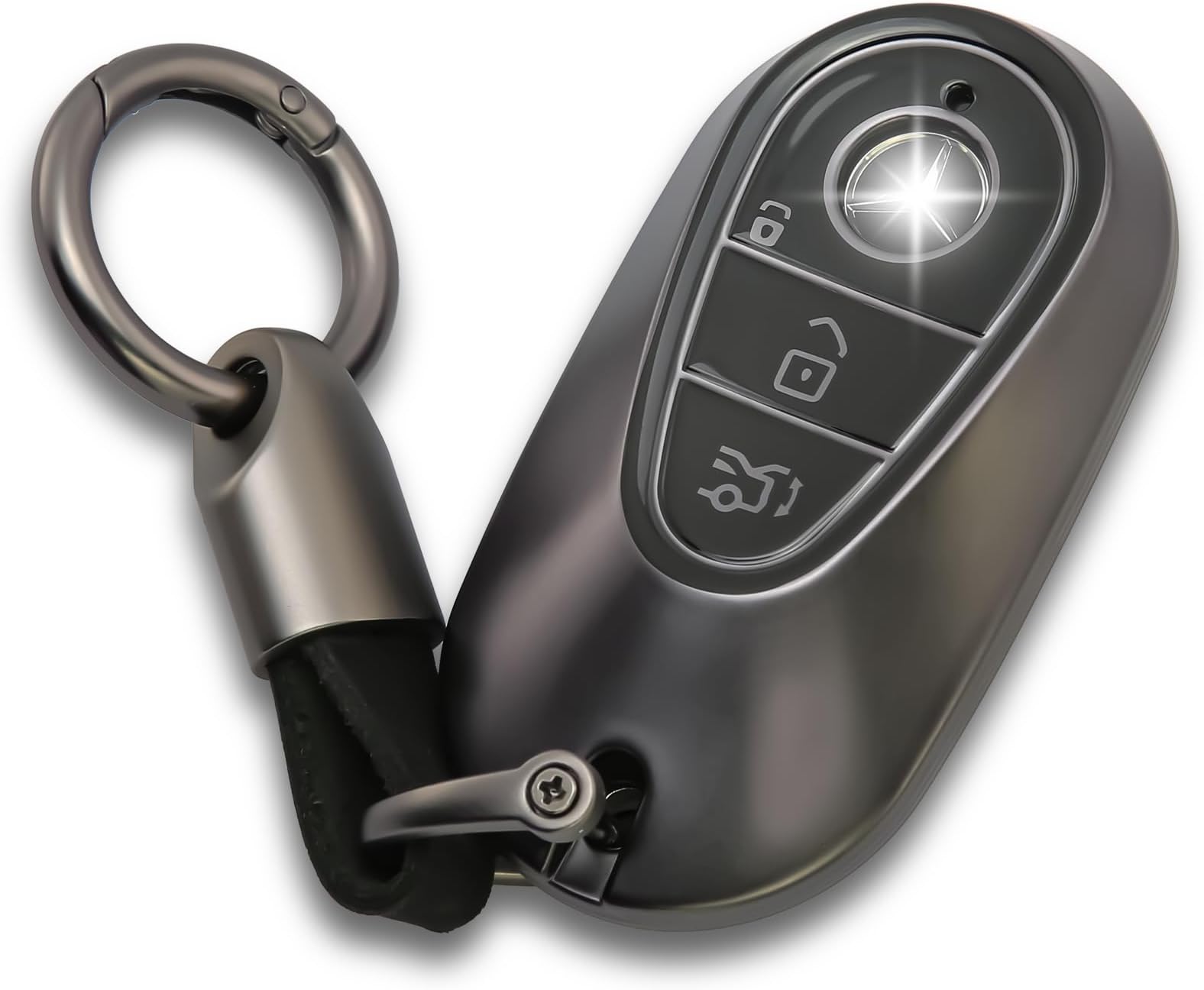 Key Fob Cover with Metal Keychain Case Key Shell Protector for 2020-2024 S Class G Class E Class EQE EQS Accessories Gray