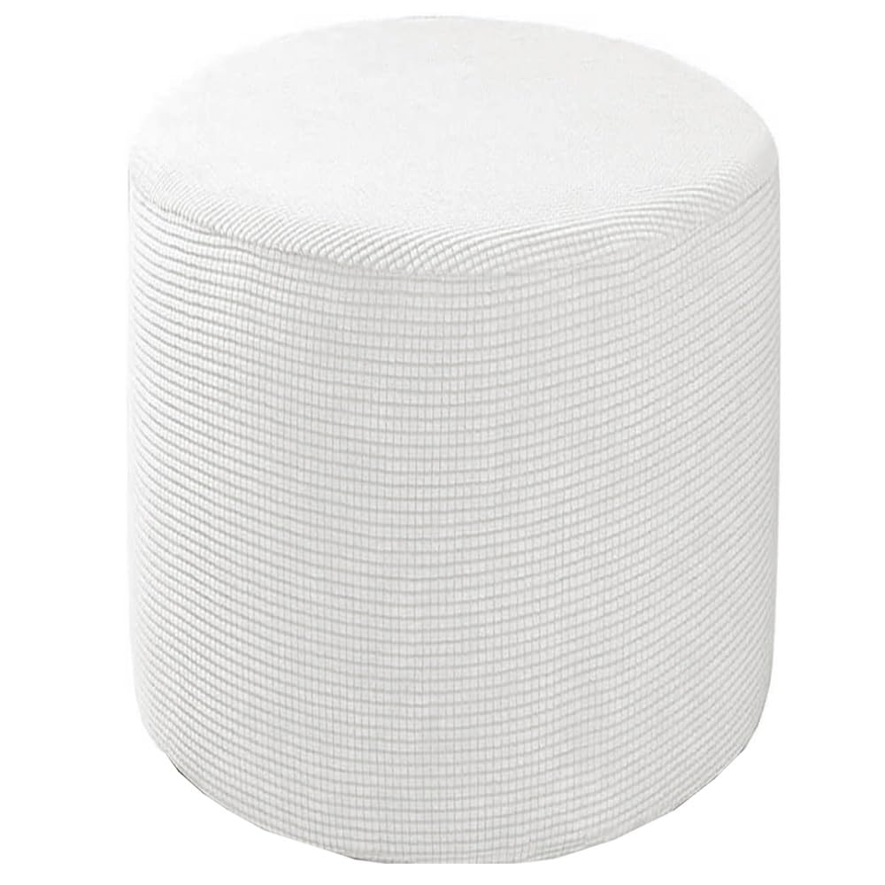 Round Ottoman Slipcover Cover Velvet Small/Large Footstool Protector Covers Stool Ottoman Covers Stretch with Elastic Bottom, Feature Textured Checked Fabric Machine Washable(#14,Diameter: 90cm)