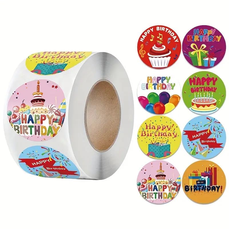 Image of 2000pcs Watercolor Thank You Stickers, Round Thank You Adhesive Sticker for Small Business Wedding Supplies Packing Stickers Gift Wrap (4, Happy Birthday Stickers)