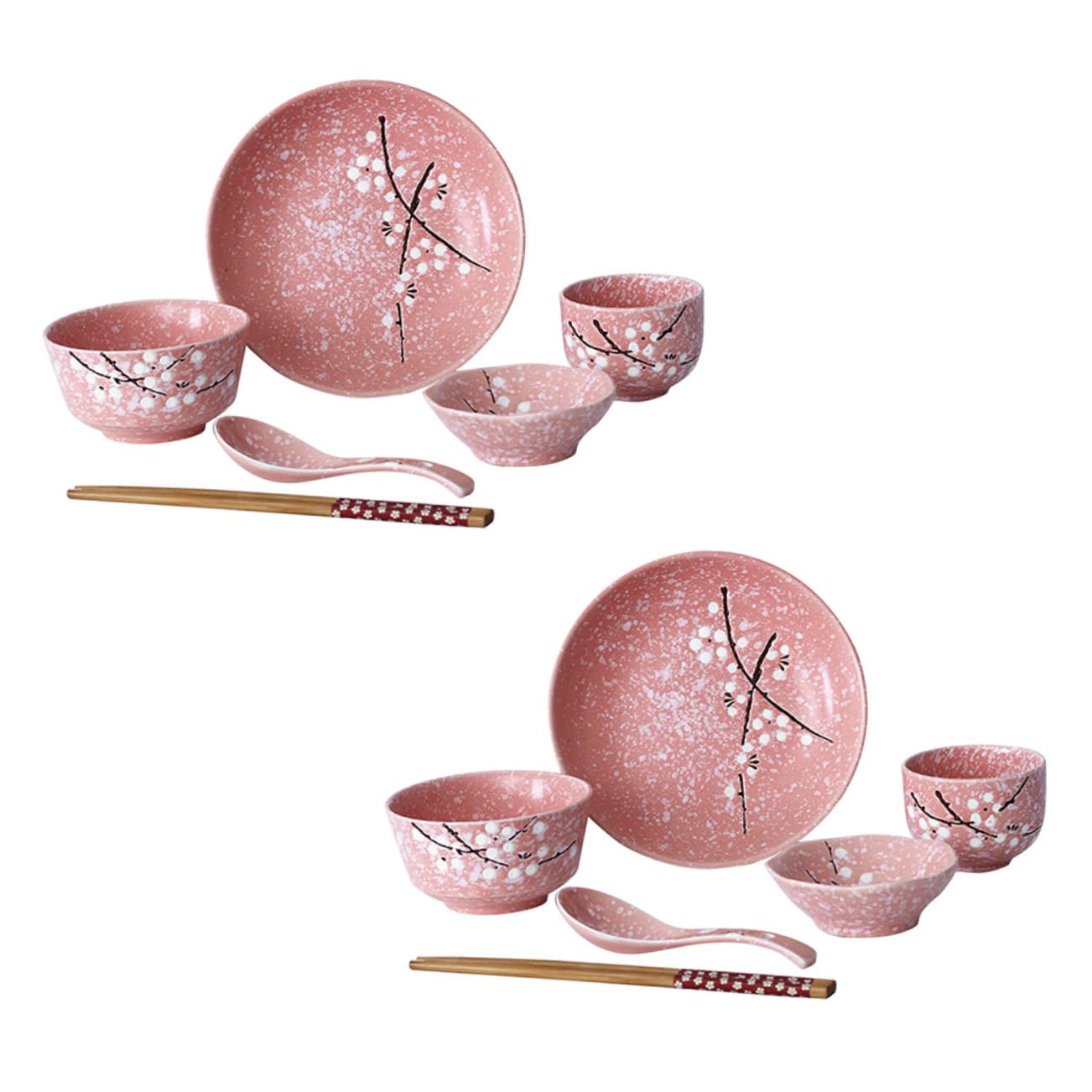 BESTYASH Juego De Vajilla Japonés Cerámico Rosa 12 Piezas Para Hogar, Incluye Cuencos, Platos, Tazas y Cubiertos, Apto Para Cenas y Restaurante