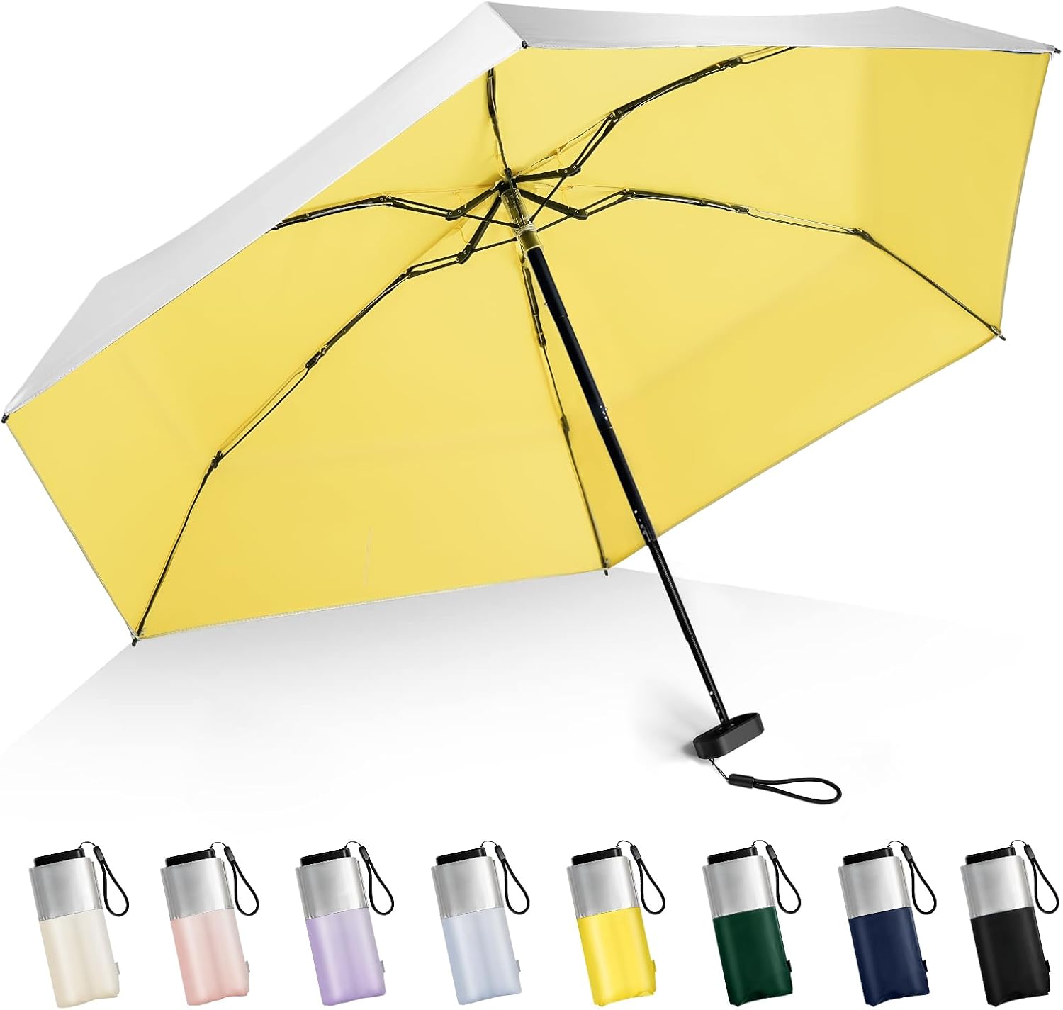 LEAGERA Mini Umbrella For Purse - UPF 50+ UV Blocker Sun Protection Umbrella, Small Micro Travel Parasol Design for Women,Yellow