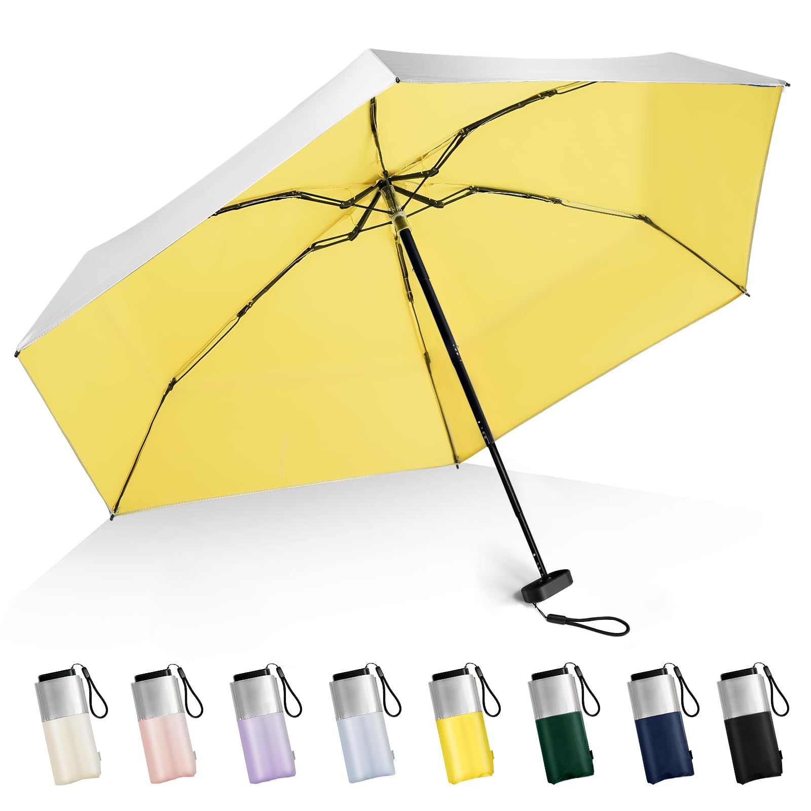LEAGERALEAGERA Mini Umbrella For Purse - UPF 50+ UV Blocker Sun Protection Umbrella, Small Micro Travel Parasol Design for Women,Yellow