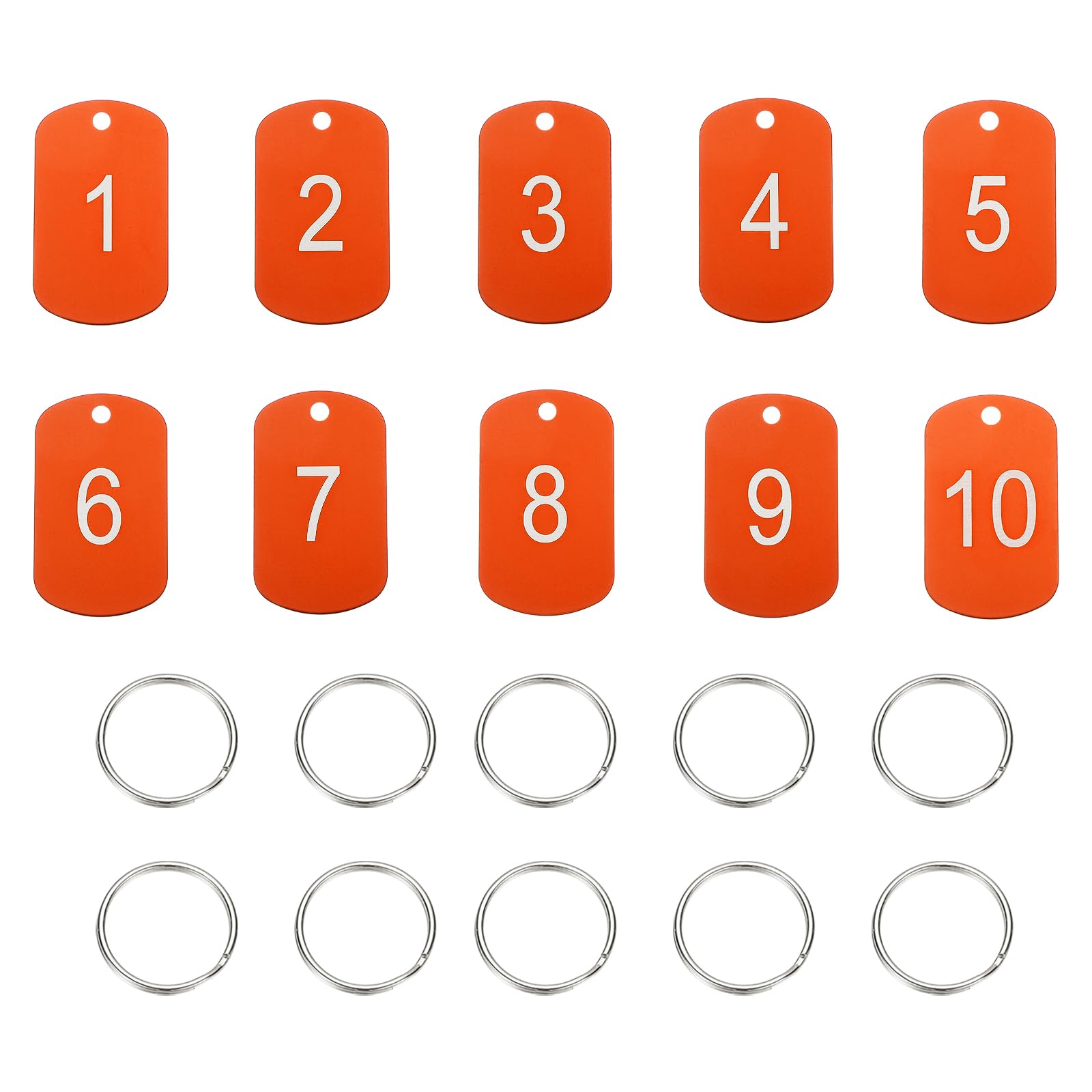 PATIKIL 10PCS Number Tags 1-10, Number Key Tags Aluminum Numbered Keychain Metal Rectangle with Key Rings for Organizer Field Sales Hangers Clothes Labels ID, Orange