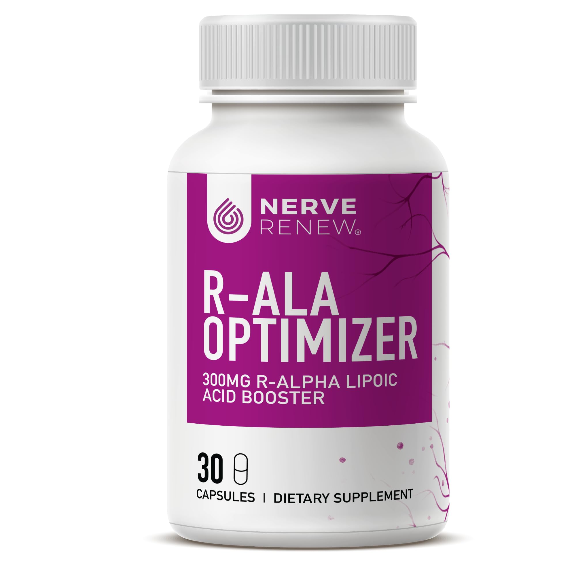 NERVE RENEW Optimizer - Nerve Support Supplement - 30 Capsules - 300 mg Stabilized R-Alpha Lipoic Acid per Capsule - Fast Absorption - Safe and All Natural 30 Count (Pack of 1)