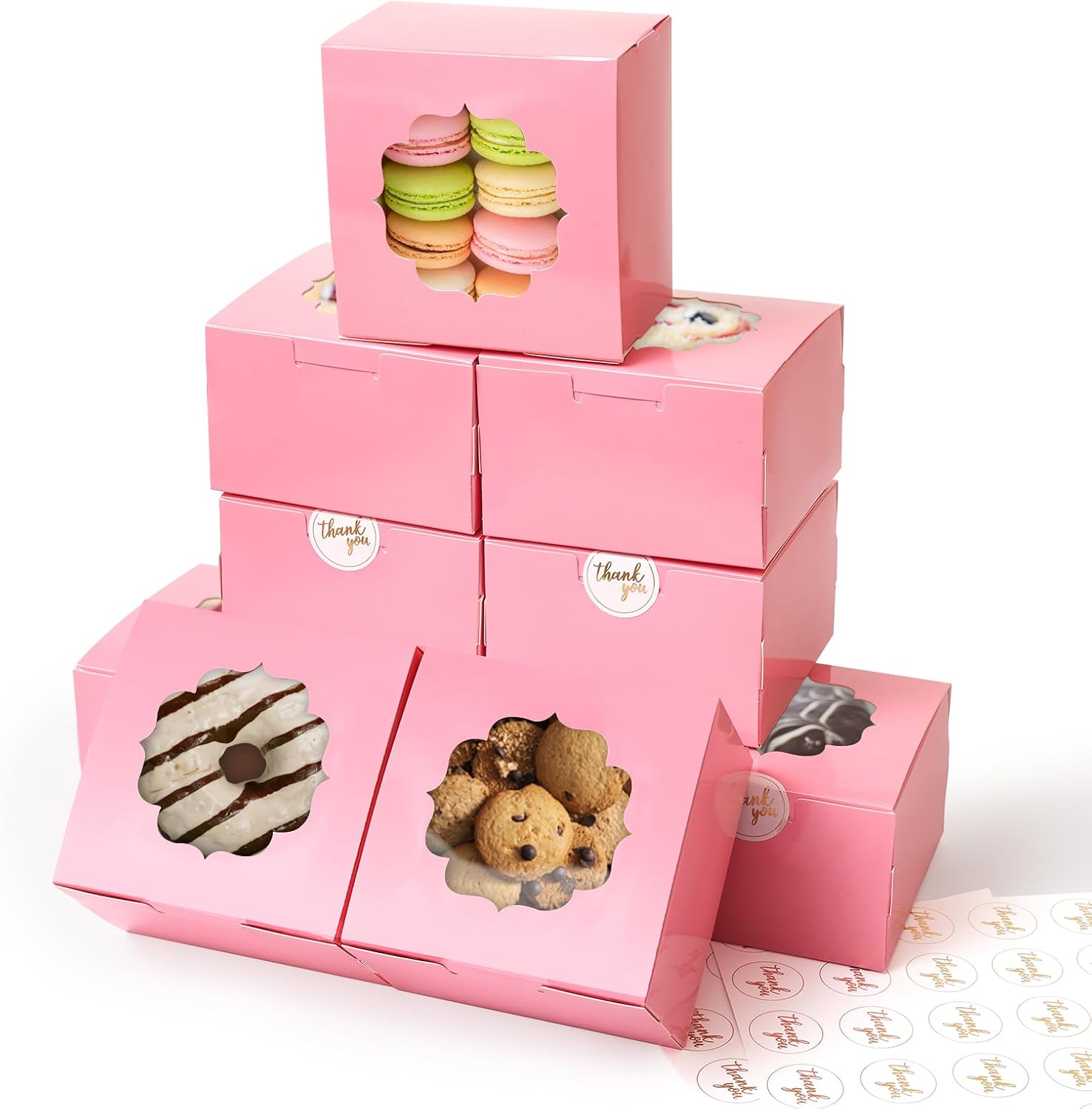 Shallive 4Inch Small Cookie Boxes 50Pcs Pink Bakery