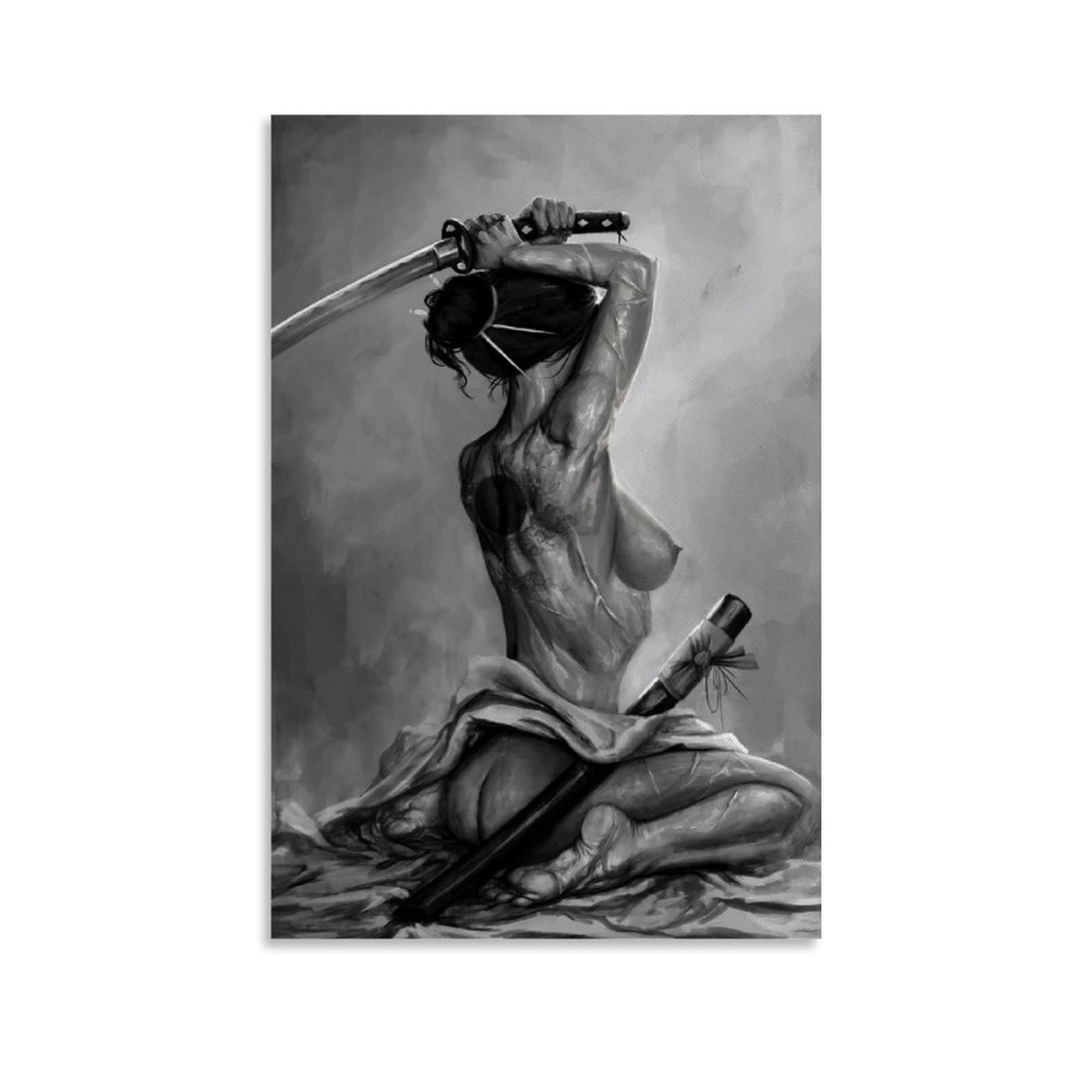 Qnmd Women's Unframe-Style Cool Samurai Warrior Art, Posters For Guys Bedroom Sexy Poster Decorative Painting Canvas Wall Art Living Room Posters Bedroom Painting 20X30inch(50X75cm)