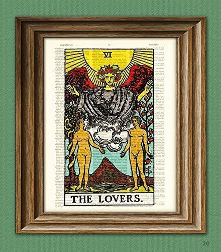 The Lovers Major Arcana Tarot Card Print Over an Upcycled Vintage Dictionary Page Book Art