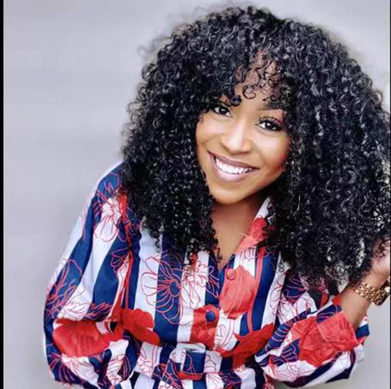 Miniatura 7 de Peluca afro rizada con flequillo, hecha a máquina, peluca superior del cuero cabelludo de 200 de densidad, cabello humano virgen brasileño, corto,