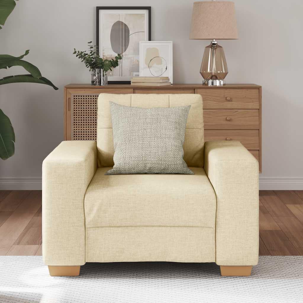Poltrona divano in tessuto crema 60 cm, poltrona relax con morbida imbottitura, poliestere resistente, struttura in compensato, per soggiorno, camera da letto, portata 110 kg