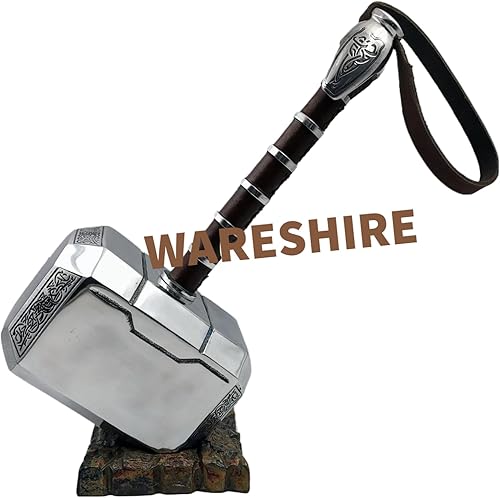 Miniatura 2 de Martillo Mjolnir roto de metal de alta calidad, juego de rol, coleccionable a escala 11, réplica de cosplay con base de exhibición