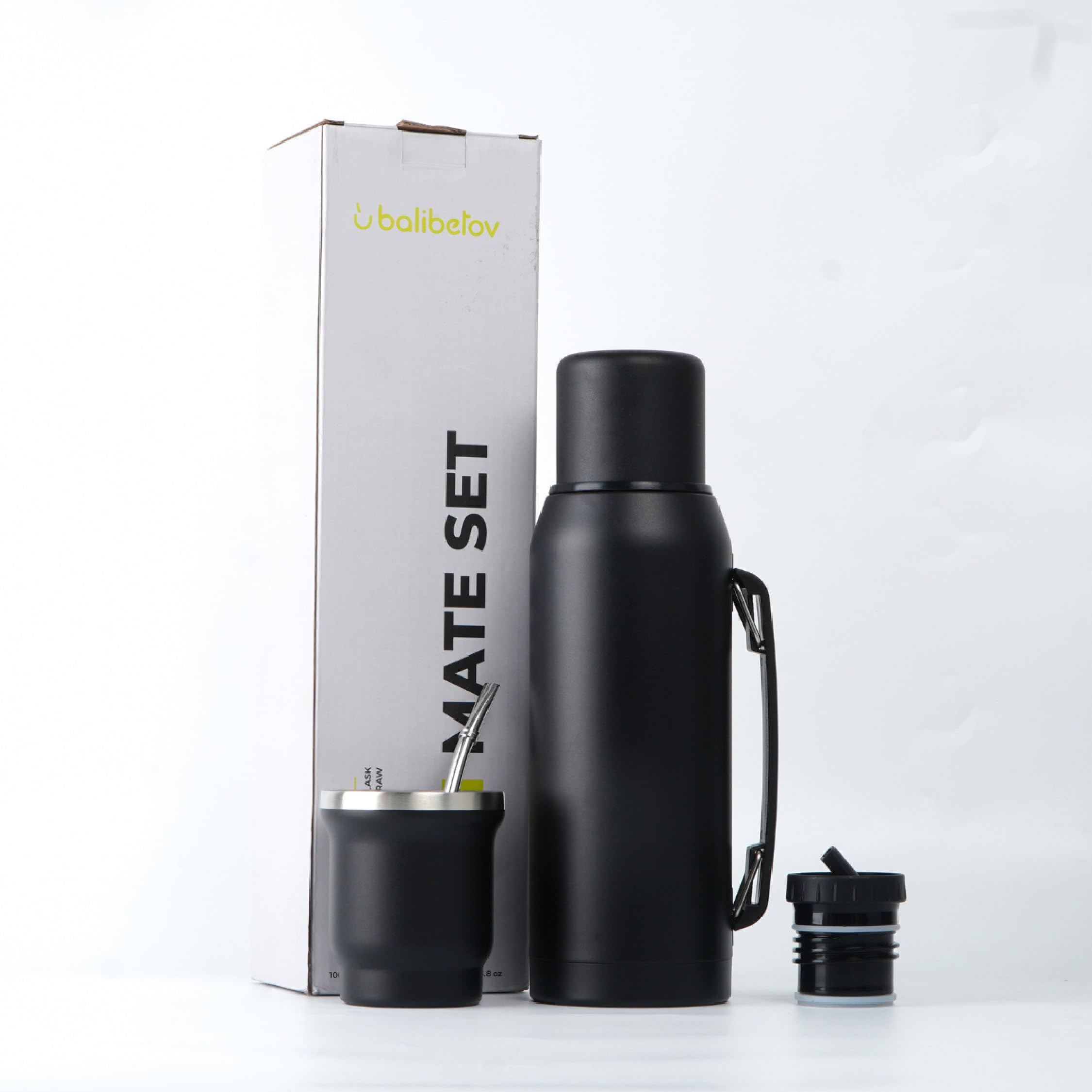 BALIBETOV Yerba Mate Complete Kit - izolowana butelka 1000 ml z wylewką, nowoczesny zestaw mat 270 ml, 1 bombilla ze stali nierdzewnej, zestaw premium
