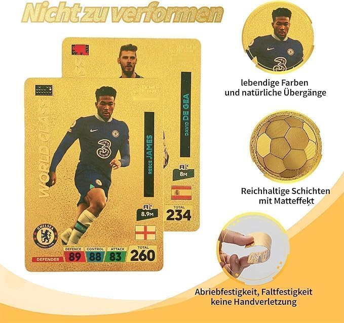 Image of Champions League Football Collector Cards - 55 PCS Unofficial Trading Card Game Pack For Kids & Fans | Soccer Cards For Boys, Girls, Gifting (Football Gold)