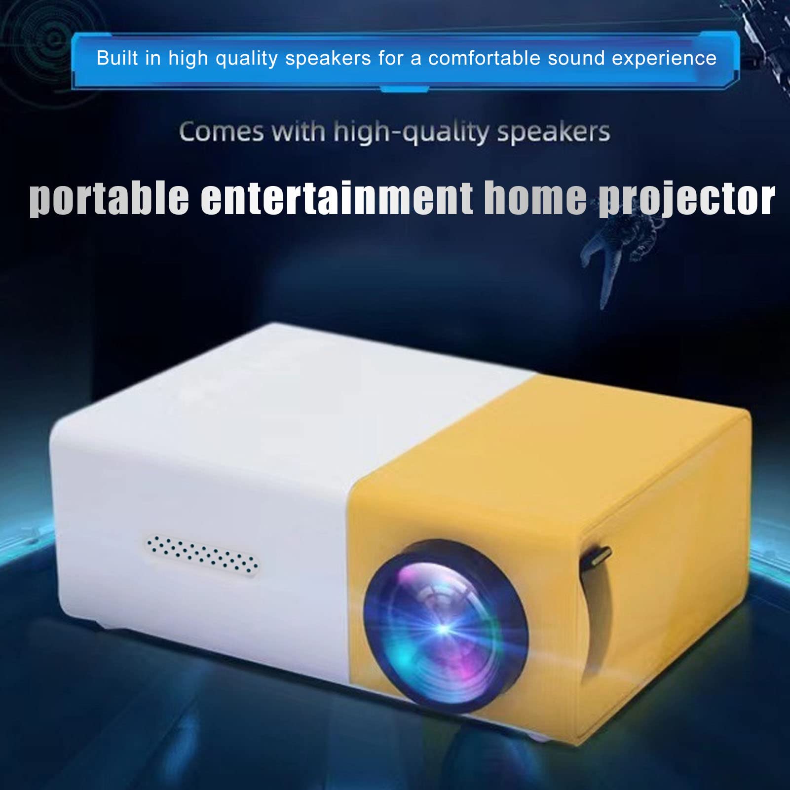 Mini Proiettore, Imaging a Riflessione Diffusa 1080P, Schermo Dello Stesso Telefono, Batteria da 1300 mAh, Supporto 23 Lingue, Proiettore HD Portatile con Altoparlanti per Giocare, Guardare Film(UE)