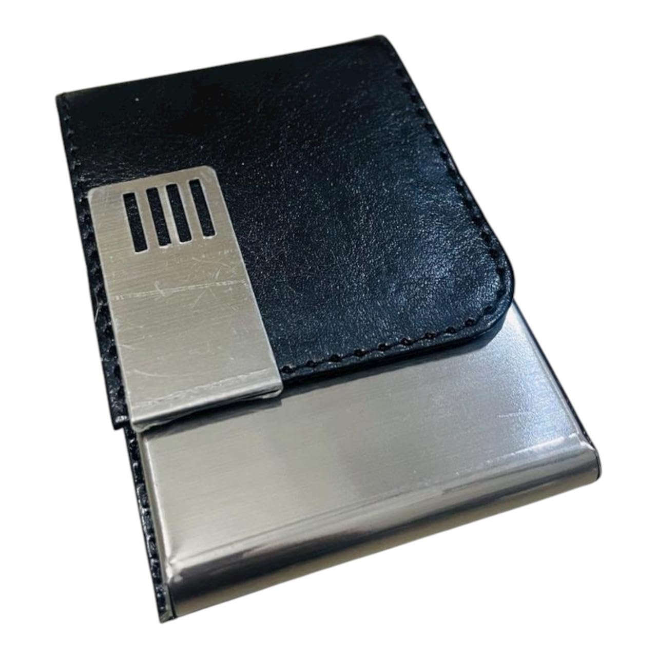Softzy Urban Shield Business Card Holder, Brown Leather and Stainless Steel, Slim Pocket Case for ATM, Credit, Visiting Cards (Black)-picture-10