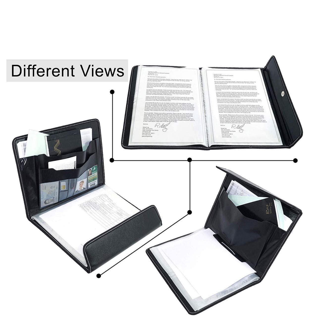 JSMSH Leather Document File Folder Executive Folder for Certificate A4 Size Document Organizer File - Black for Office, Home, Banks, Professionals (Pack of 2, 30 Sleeves) 4