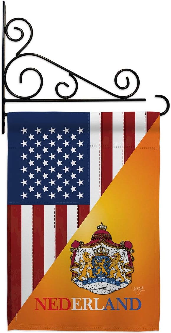 US Dutch Friendship Garden Flag Set Wall Holder Regional USA American Alliance World Country Particular Area Small Decorative Gift Yard House Banner Made In 13 X 18.5
