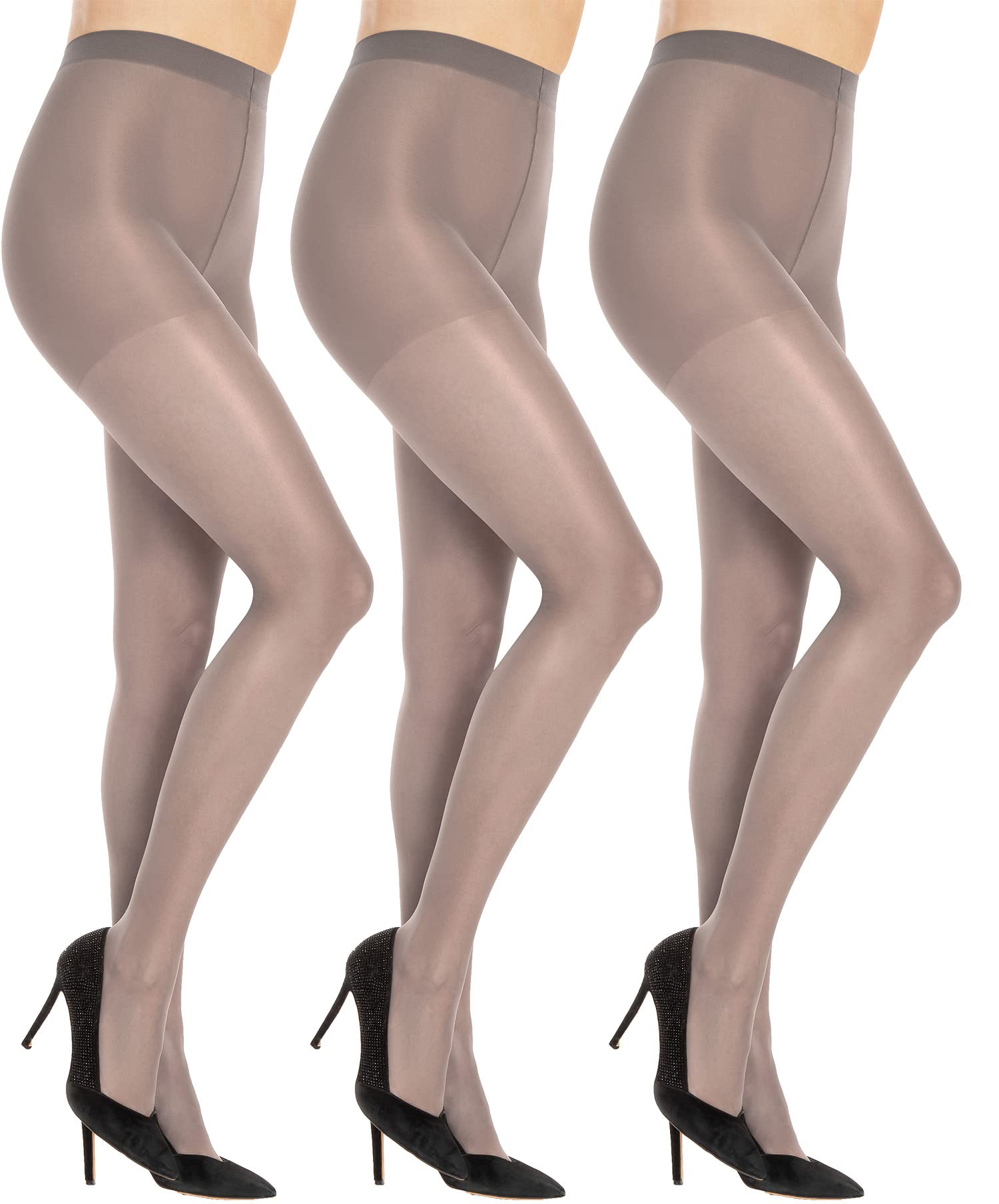 Sentelegri Women's Grey Vanessa 3 Pairs Sheer Tights 15 Denier - Reinforced Toes, Sizes S,M,L,Xl,Xxl (As8, Alpha, M, Regular, Regular, )