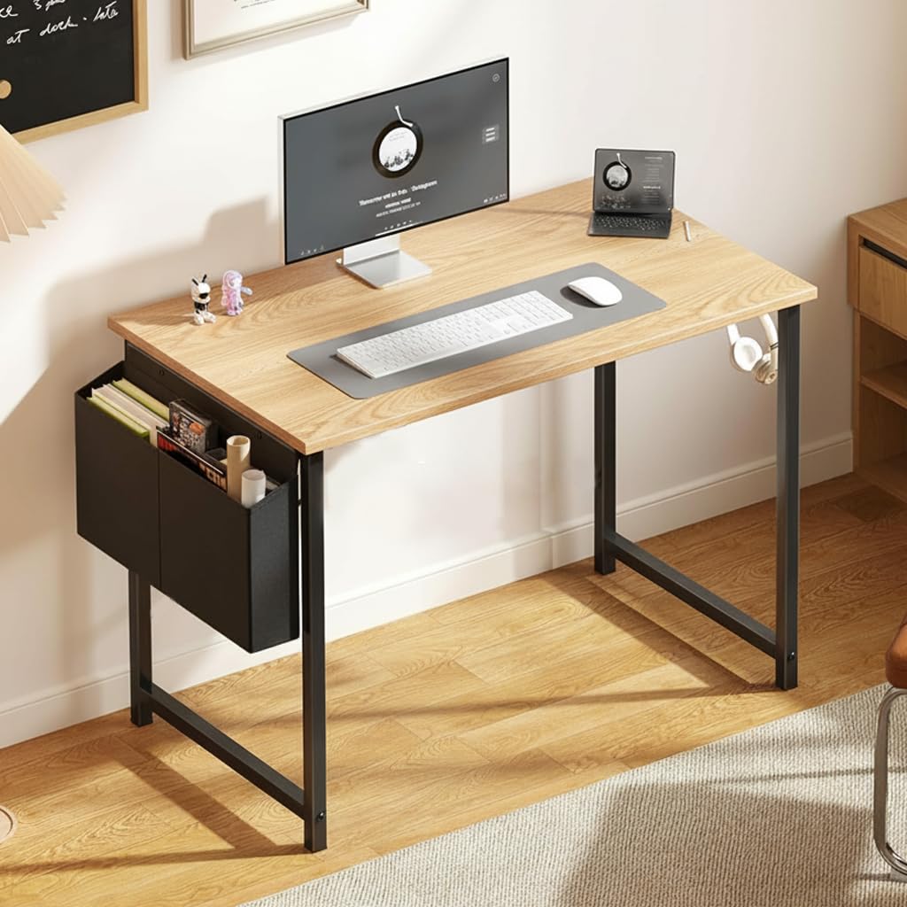 JD FRESH Computer Desk with Bag & Hook/Study Table/Portable Desk/Space-Saving Table/Laptop Table with Storage Bag/Modern Computer Desk for Home Office, Bedroom (Natural)-image-34