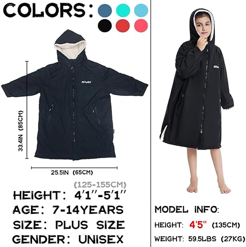 Miniatura 2 de Hiturbo Warm Kids Swim Parka: Waterproof Changing Robe - Oversize Swimming Coat - Hooded Surf Poncho - Thick Lining (7-14Y)