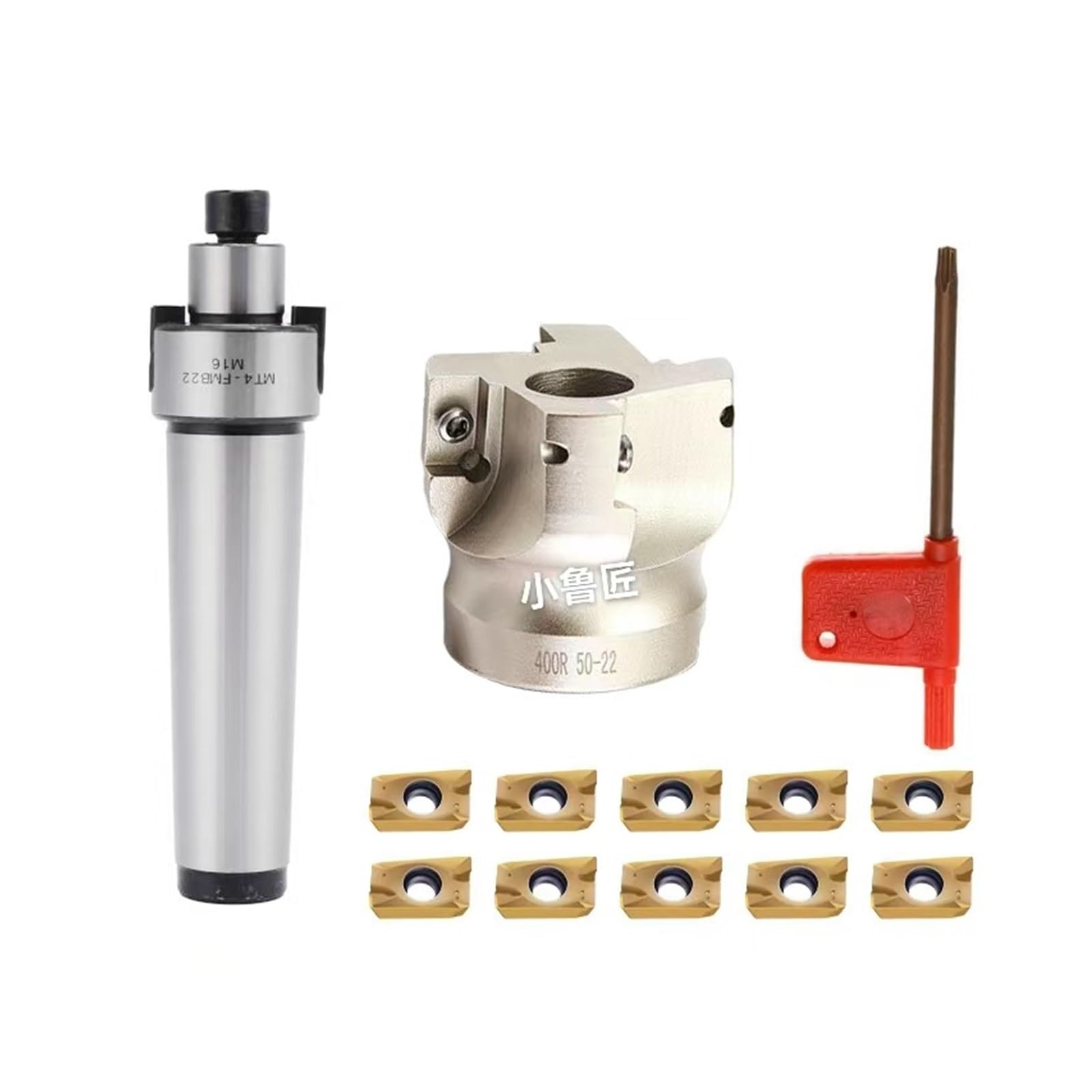 Kongmm A Lathe Tools Milling Cutter Bar Mtb3-Fmb22-M12 + 400R-50-22-4T Cutter Disc + 10Pcs Pmt1604 Cutter(Mtb4-Fmb22+50-22-4T+1604)