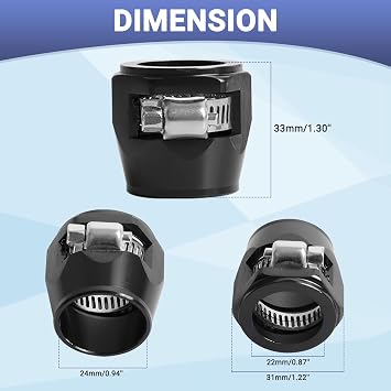 AN12 Rubber Hose Clamp with Screw Band Aluminum Pipe Clamp Hose Connectors for Fuel Line, Diesel Gas Air Water Oil Hoses, Pack of 4 - Black