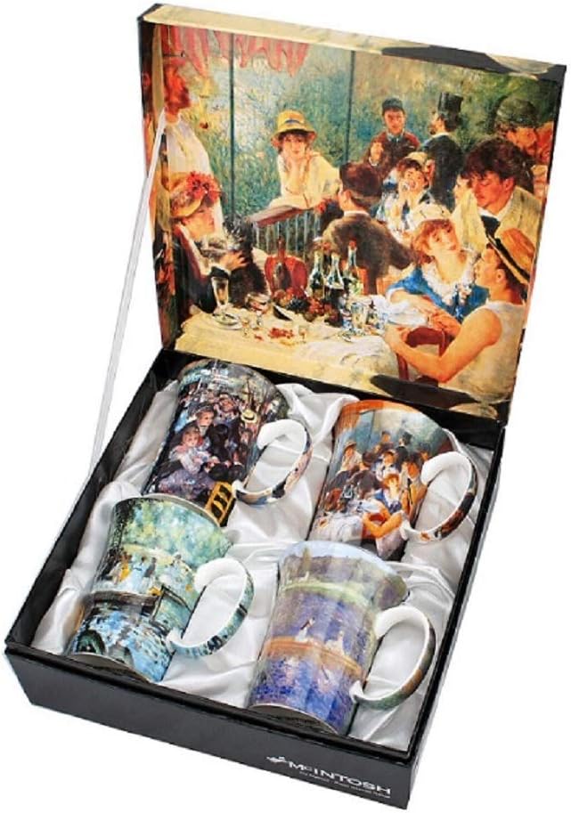 McIntosh Pierre-Auguste Renoir Fine Bone China (11 oz) Set of 4 Mugs in Matching Gift Box