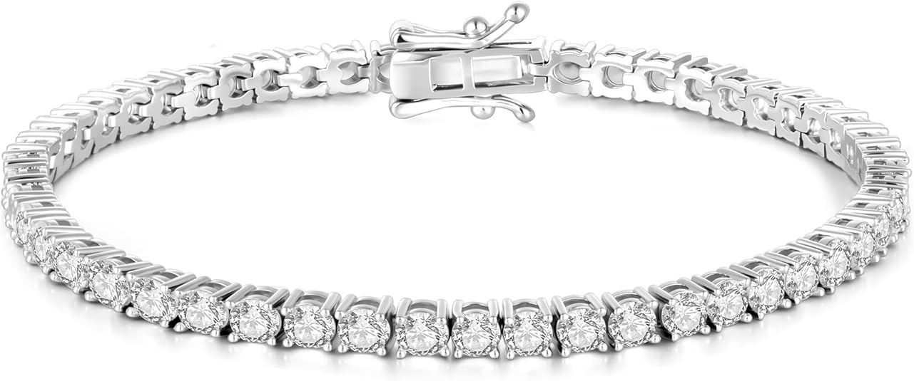 Iced Out Tennis Bracelet for Men, 2.83 Inch Adjustable Men's Tennis Bracelet, CZ & Copper with Platinum Plating, Durable Shiny Mens Jewelry