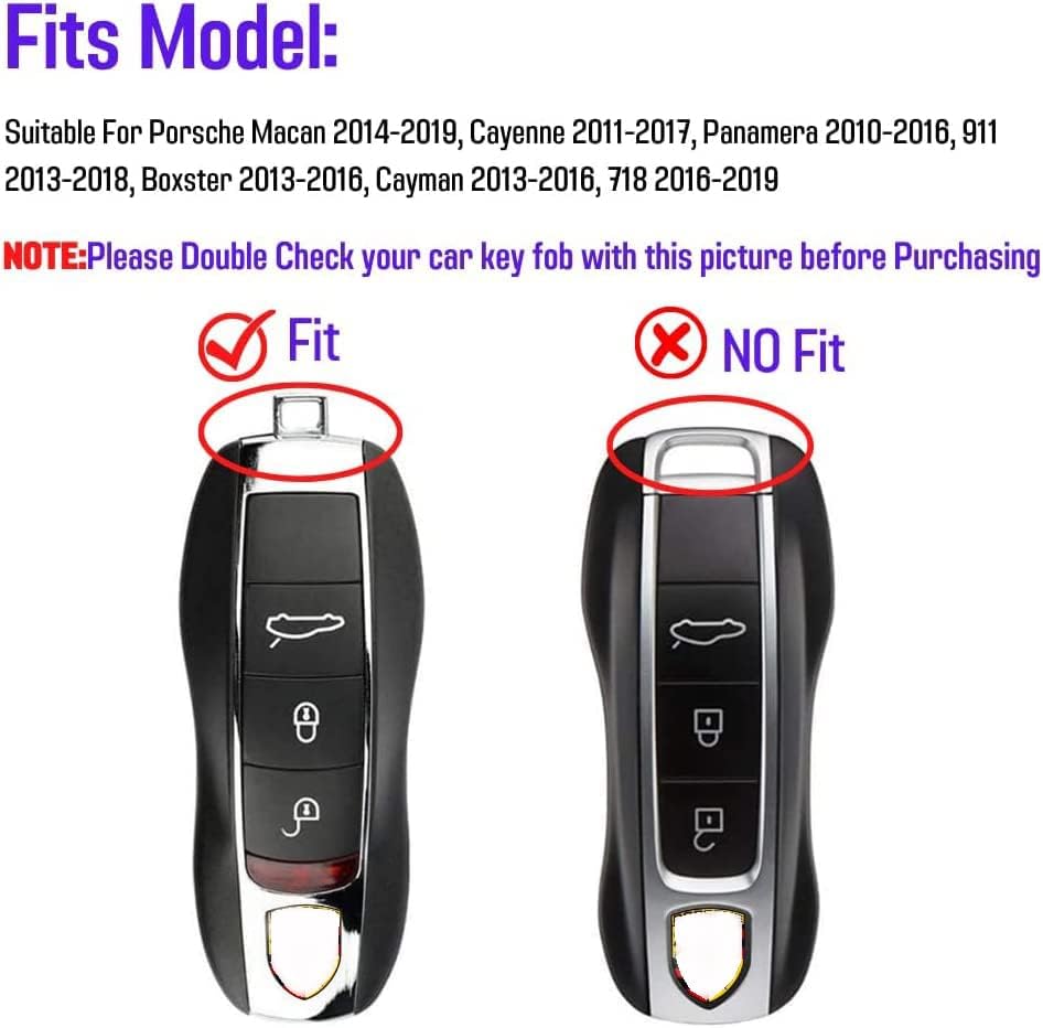 Leather Key Fob Cover,with Keychain Key Shell Case Compatible with Porsche Panamera, Macan, Cayenne, 911, 718(3-Button,Blue - Image 2