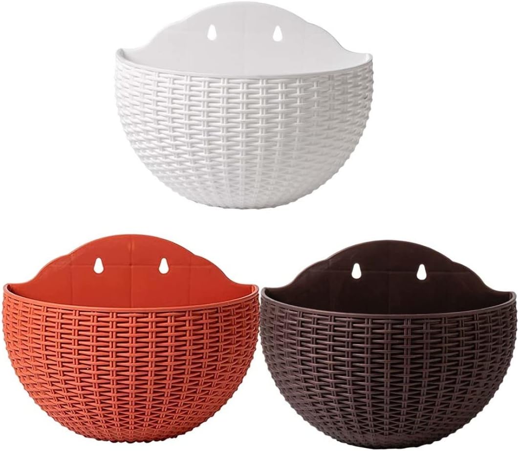 Plant Hanging Planters Baskets, 2Pcs Wall Hanging Planter Hanging Flower Pots Plastic Plant Baskets Container Flower Pot with Drainage and Hooks for Fence Coffee
