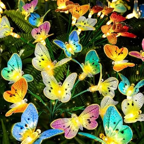 Anordsem Solar Butterfly Lights Decorations: Garden Light Outdoor Waterproof for Yard Decorative Outside - LED Fairy Lamp Swaying for Patio Pathway House Decor 2 Pack Cover