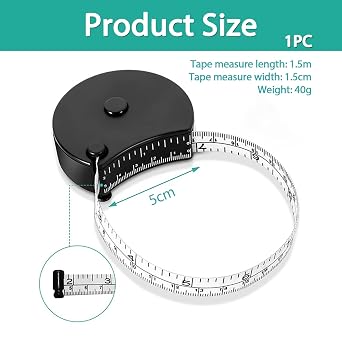 Retractable measuring tape,fabric tape measure,body fat calipers,Measure for Body Measurements Compact Waist and Arm Measuring Tape with Transparent Window for Weight Loss and Fitn