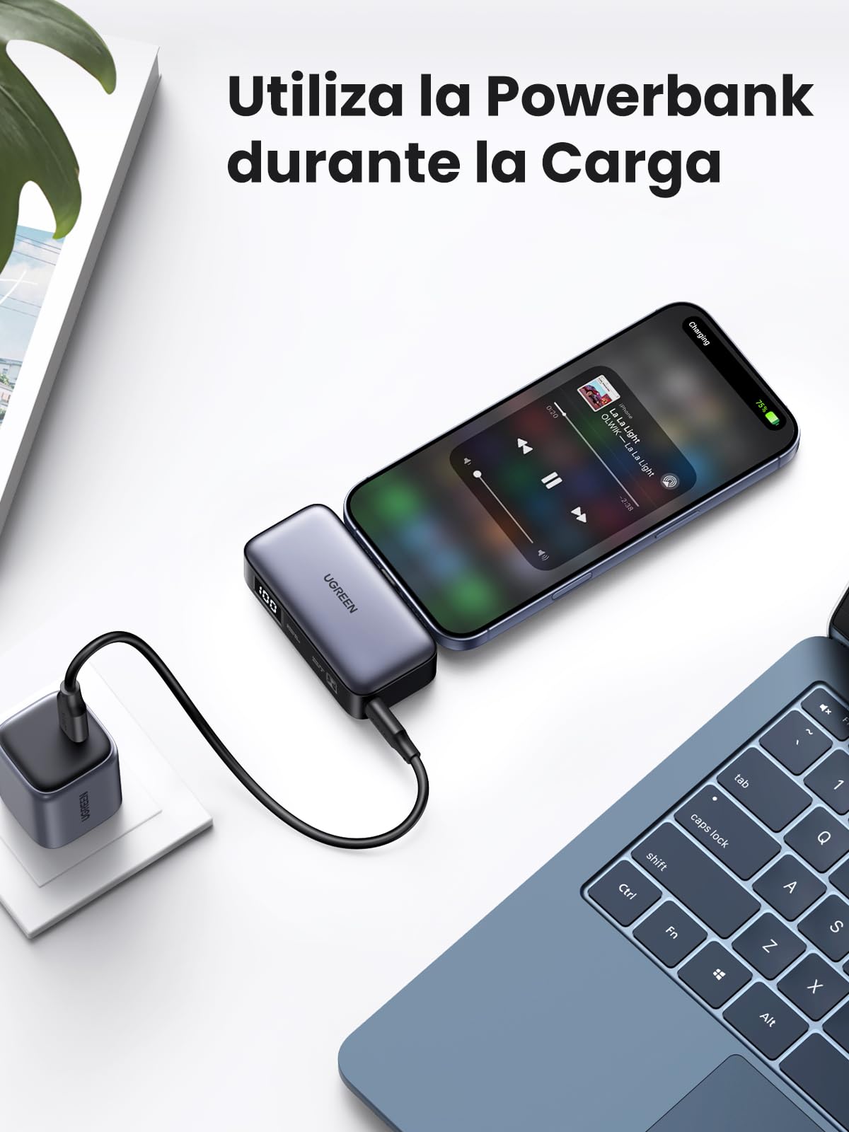 UGREEN Power Bank - Batería externa de 5000 mAh - Connettore USB-C - Con supporto - Nero