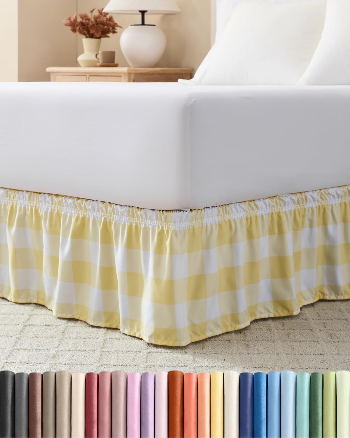 CGK Wrap Around Dust Ruffle Bed Skirt - King Size, 12" Inch, Yellow