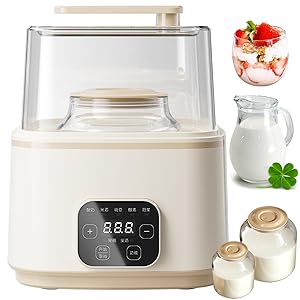 Yogurtera, yogurtera con revestimiento de vidrio doble de 2L y 1L, termostato inteligente, pantalla táctil inteligente, menú de 7 funciones, diámetro ancho, mango ensanchado, máquina para hacer yogurt