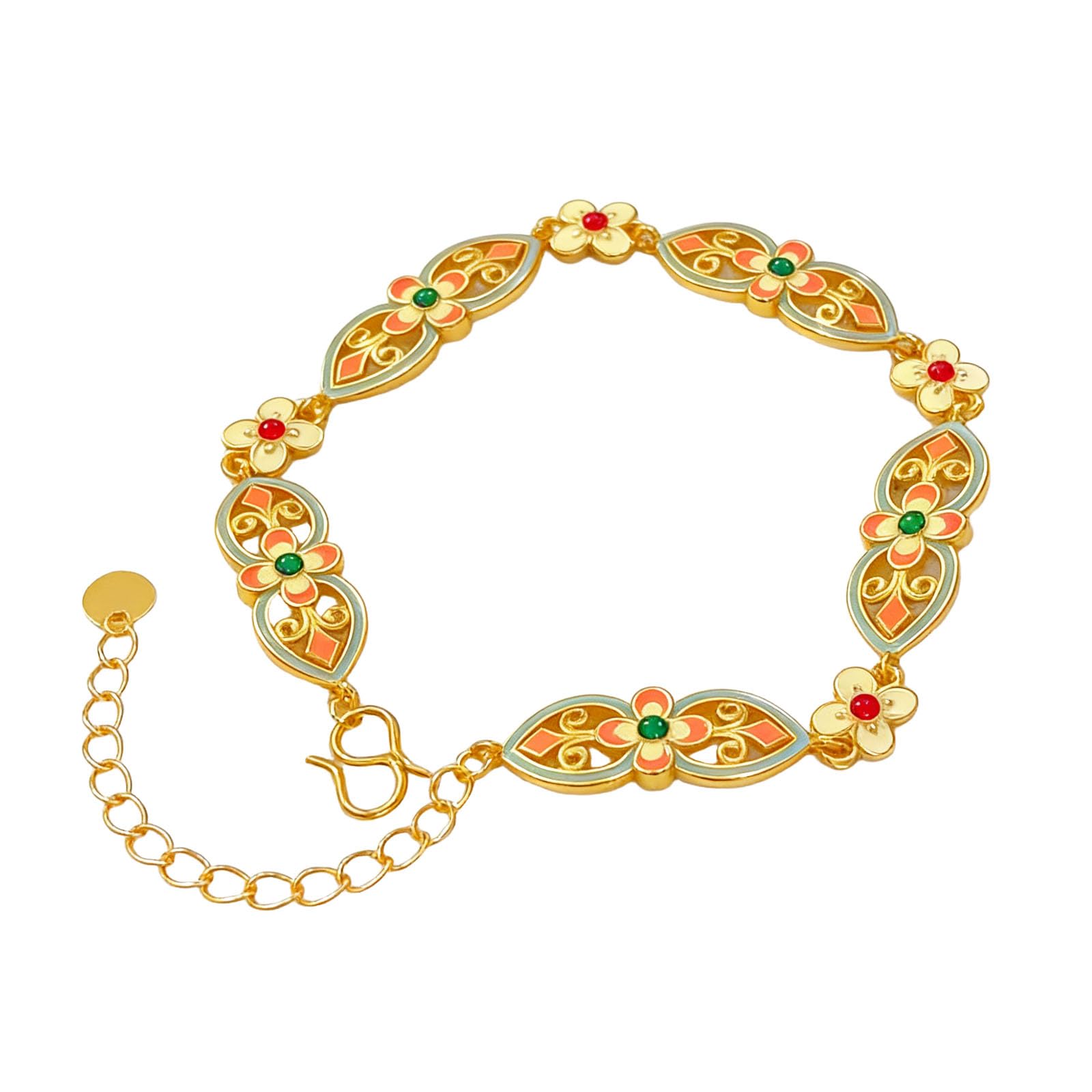RITIM Sand Gold Blossom Ruyi Bracelet for Women, Gold Plated Adjustable Sliding Knot Chin…