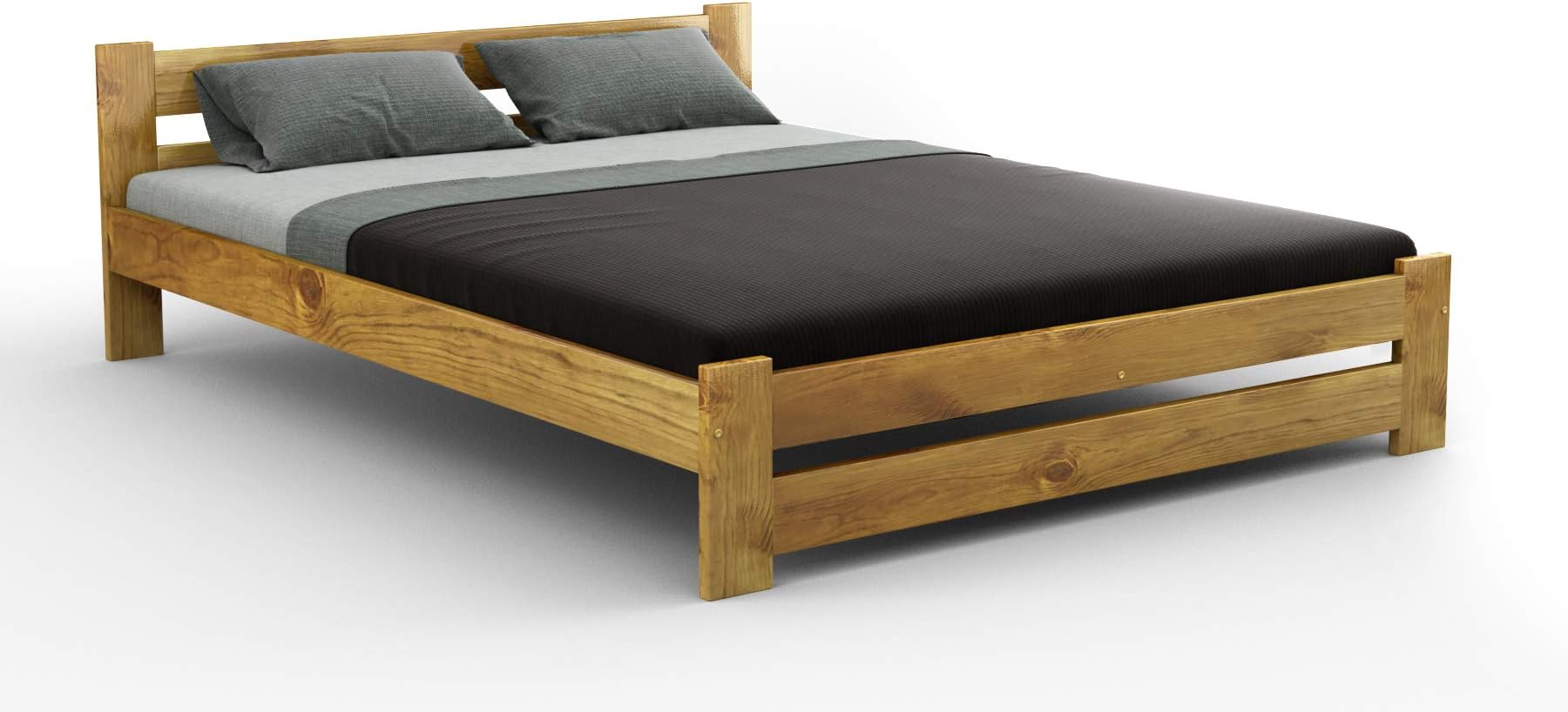 New wooden solid pine small double bed frame"F6" with sturdy plywood slats (4ft, oak)